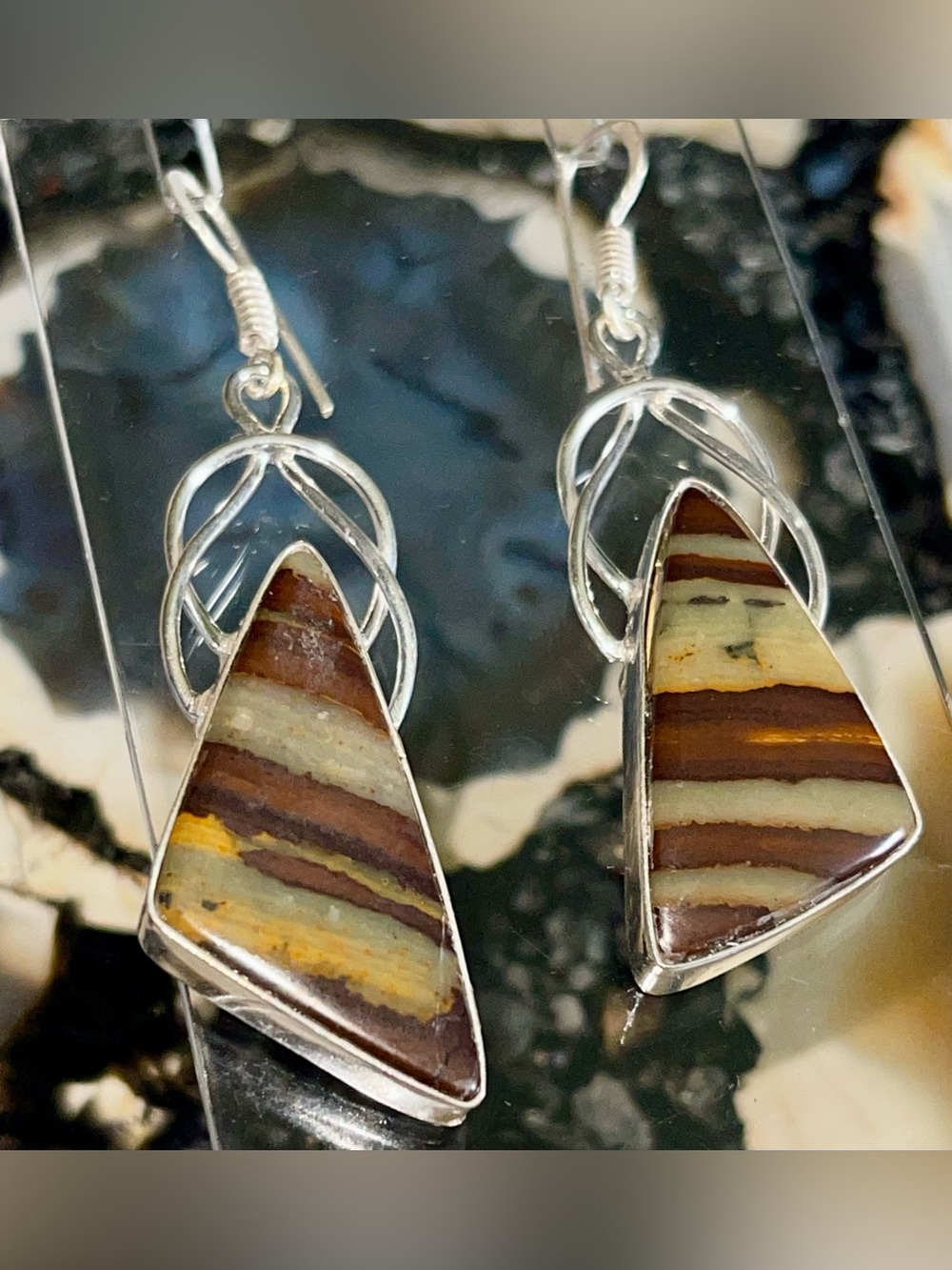 Trapezoidal-shaped Picasso Jasper Earrings 2 1/4”